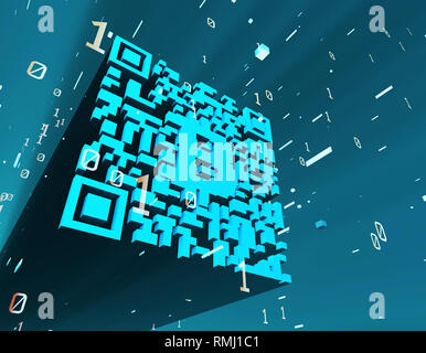 Technical data QR code and Bitcoin, data identification Stock Photo