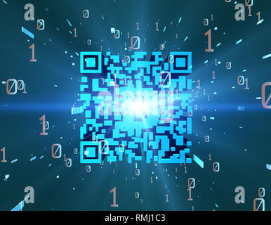 Technical data QR code and Bitcoin, data identification Stock Photo