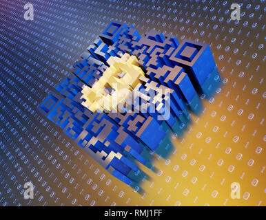 Technical data QR code and Bitcoin, data identification Stock Photo