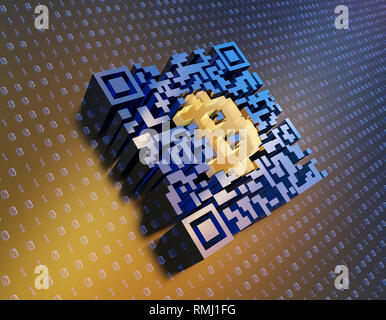 Technical data QR code and Bitcoin, data identification Stock Photo