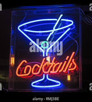 Neon Cocktails sign, lit in the evening, in a Soho bar,London, South East England, UK Stock Photo