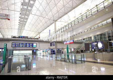 HONG KONG - CIRCA DECEMBER, 2014: inside of Hong Kong International Airport. Hong Kong International Airport is the main airport in Hong Kong. Stock Photo