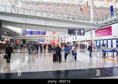 HONG KONG - CIRCA DECEMBER, 2014: inside of Hong Kong International Airport. Hong Kong International Airport is the main airport in Hong Kong. Stock Photo