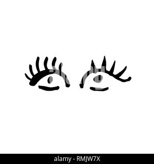 Open eyes on white background. Grunge brush vector illustration. Stock Vector