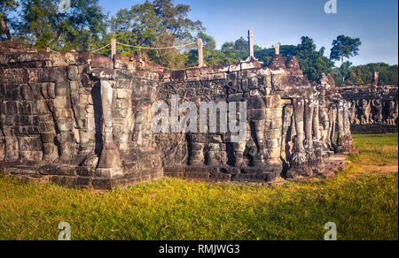 Bas-relief at Terrace of the Elephants at Angkor Thom temple complex. Siem Reap. Cambodia. Stock Photo