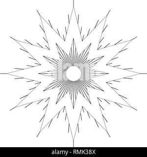Vintage monochrome sunburst, starburst, bursting rays. Trendy cool design element isolated on white. Stock Vector