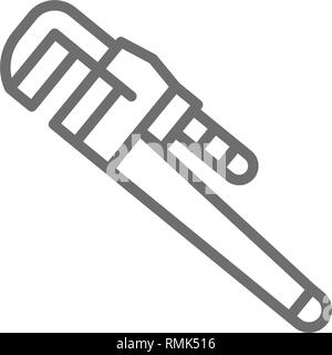 Adjustable wrench line icon. Isolated on white background Stock Vector
