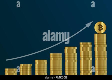 rising bitcoin course many golden digital coins finance concept vector illustration EPS10 Stock Vector