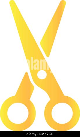 Gold scissors, isolated on white background. Scissors icon vector illustration. Cut concept with open scissors. Utensil or hairdresser logo symbol Stock Vector