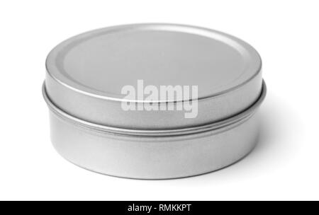Tin round box isolated on white Stock Photo