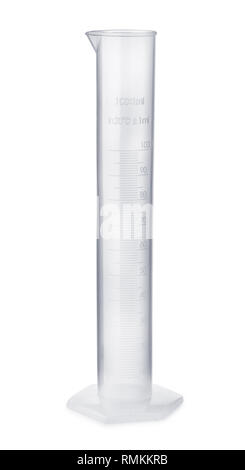 Empty plastic measuring cylinder isolated on white Stock Photo