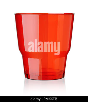 Red empty transparent plastic cup isolated on white Stock Photo
