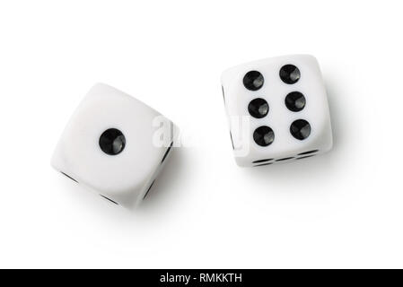 Top view of two white dices isolated on white Stock Photo