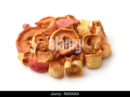 Heap of chopped dried apples isolated on white Stock Photo