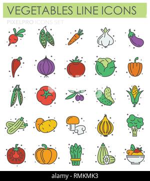 Vegetables line icons set on white background for graphic and web design, Modern simple vector sign. Internet concept. Trendy symbol for website design web button or mobile app. Stock Vector