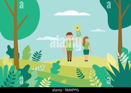 Spring landscape Vector illustration in trendy flat style Stock Vector