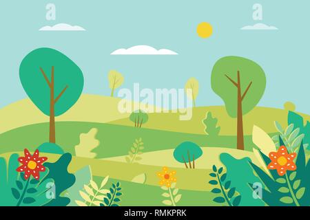 Spring landscape Vector illustration in trendy flat style Stock Vector