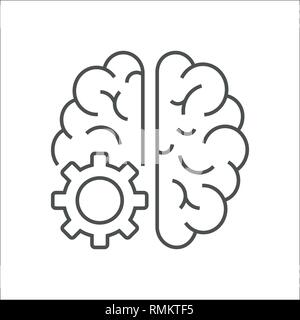 Vector logo icon with brain and gear cog. Abstract outline illustration. AI concept, IoT. Design concept for business solutions, high technology Stock Vector