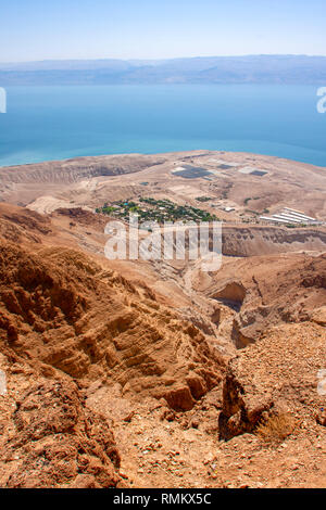 Dead Sea, Israel view east into the lake Overlooking Kibbutz Ein Gedi Stock Photo