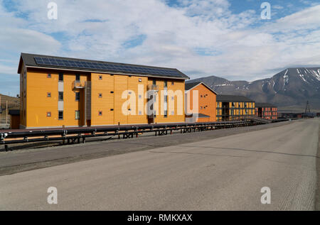 Longyearbyen (literally The Longyear Town) is the largest settlement and the administrative centre of Svalbard, Norway. Longyearbyen is located in the Stock Photo