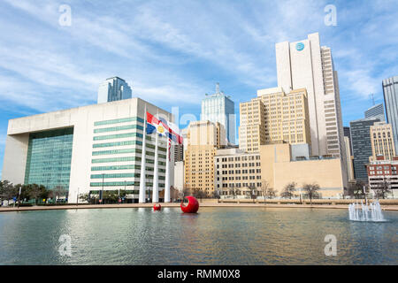 Dallas, Texas, United States of America - December 31, 2016. Skyline in downtown Dallas, TX, with skyscrapers and modern commercial buildings. Stock Photo