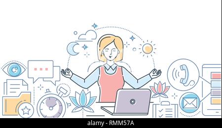 Mindfulness at work - modern line design style illustration Stock Vector
