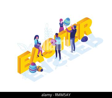 Happy Easter - modern colorful isometric vector illustration Stock Vector