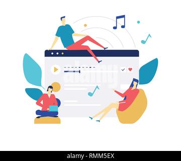 Listening to music - flat design style colorful illustration Stock Vector