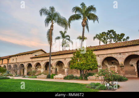 San Juan Capistrano, California, United States of America - January 6, 2017. Walls of Mission San Juan Capistrano at dusk. Stock Photo