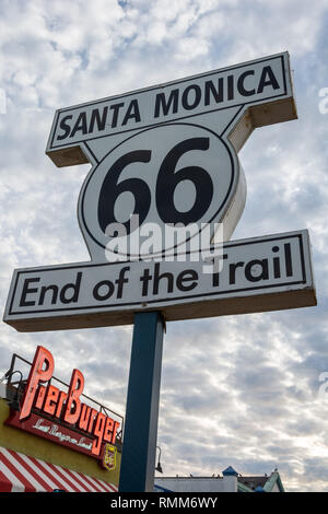 Santa Monica, California, United States of America - January 8, 2017. Sign marking the end of Route 66 trail in Santa Monica, CA. Stock Photo