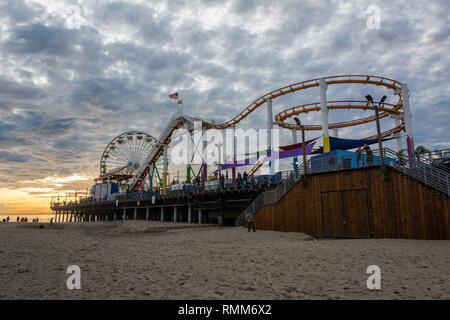 Santa Monica, California, United States of America - January 8, 2017. Exterior view of the Pacific Park on Santa Monica pier in Santa Monica, with peo Stock Photo