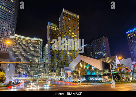 Las Vegas, Nevada, United States of America - January 10, 2017. Street view in Las Vegas, with modern buildings, commercial properties and city traffi Stock Photo