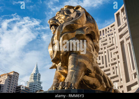Las Vegas, Nevada, United States of America - January 11, 2017. Statue of Leo, the MGM lion, in front of MGM Grand Hotel and Casino in Las Vegas, NV.  Stock Photo