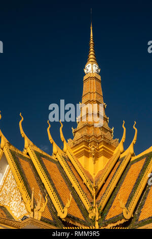 Cambodia, Phnom Penh, City Centre, Royal Palace, Throne Hall, detail of central spire with four faces Stock Photo