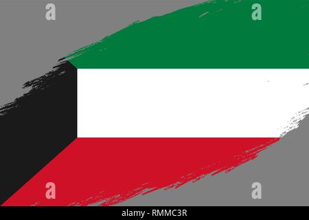 Brush stroke background with Grunge styled flag of Kuwait Stock Vector