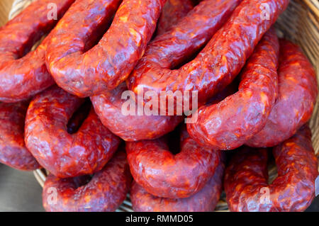 Italy, Calabria, Market, Salsiccia Calabrese, Chilli Sausage Stock Photo