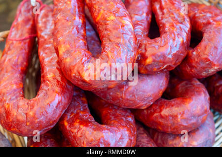 Italy, Calabria, Market, Salsiccia Calabrese, Chilli Sausage Stock Photo