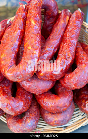 Italy, Calabria, Market, Salsiccia Calabrese, Chilli Sausage Stock Photo