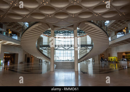 Doha, Qatar - November 9, 2016. Interior view of the lobby area of the Museum of Islamic Art in Doha.