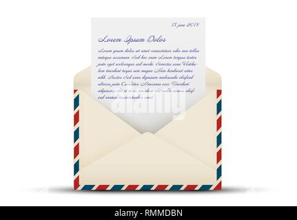 Vector template of air mail open envelope with a letter Stock Vector