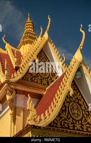 Cambodia, Phnom Penh, City Centre, Royal Palace, Temple of the Emerald Buddha, the Silver Pagoda gables Stock Photo