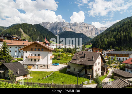 Glimpse of Selva di Val Gardena, Wolkenstein in Gröden, Val Gardena, Bolzano, Trentino Alto Adige, Italy Stock Photo