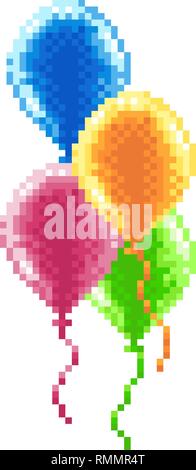 Pixel Art 8 Bit Arcade Video Game Balloons Stock Vector