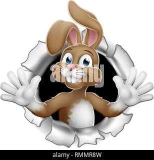 Easter Bunny Rabbit Breaking Through Background Stock Vector