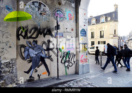 Street art and Graffitis - rue des Abesses - Montmartre - Paris - France Stock Photo