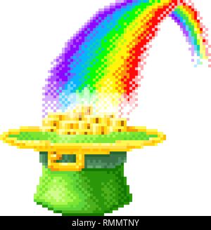 Leprechaun Hat Rainbow 8 Bit Pixel Art Icon Stock Vector