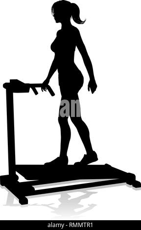 Gym Woman Silhouette Treadmill Running Machine Stock Vector