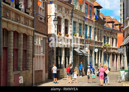 Lille (northern France): tourists in the Old City of Lille, ' rue des Vieux Murs ' street Stock Photo