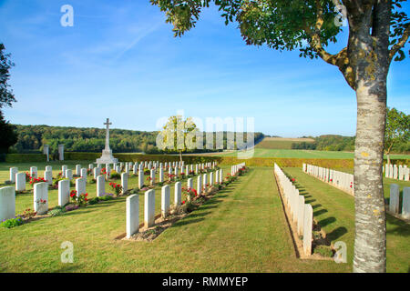 Villers-Bretonneux (northern France): Australian memorial park, Adelaide war cemetery. Tombs of the cemetery erected as soon as June 1918 by the 2nd a Stock Photo