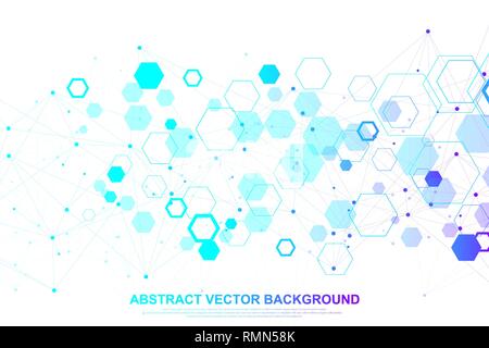 Scientific molecule background for medicine, science, technology, chemistry. Wallpaper or banner with a DNA molecules. Vector geometric dynamic Stock Vector
